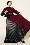 Deri Garnili Kemerli Elbise Bordo 79348549