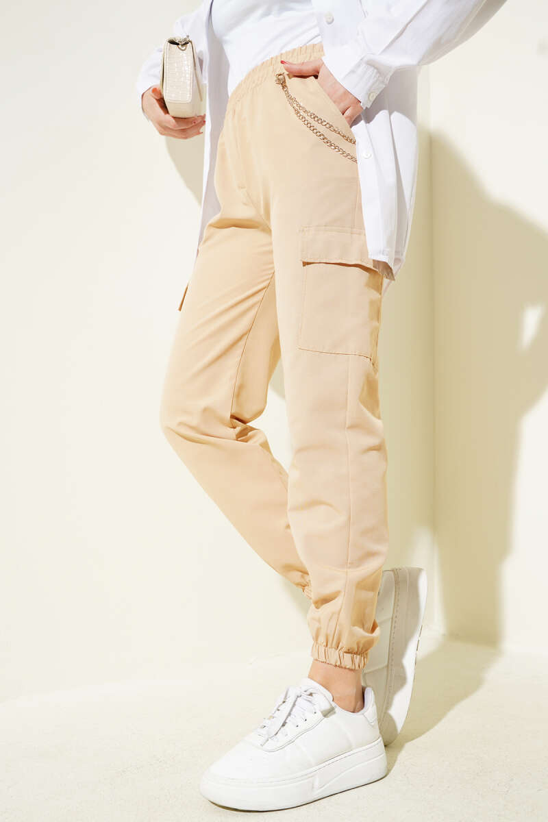 Paça Lastikli Zincirli Kargo Pantolon Camel 48435602