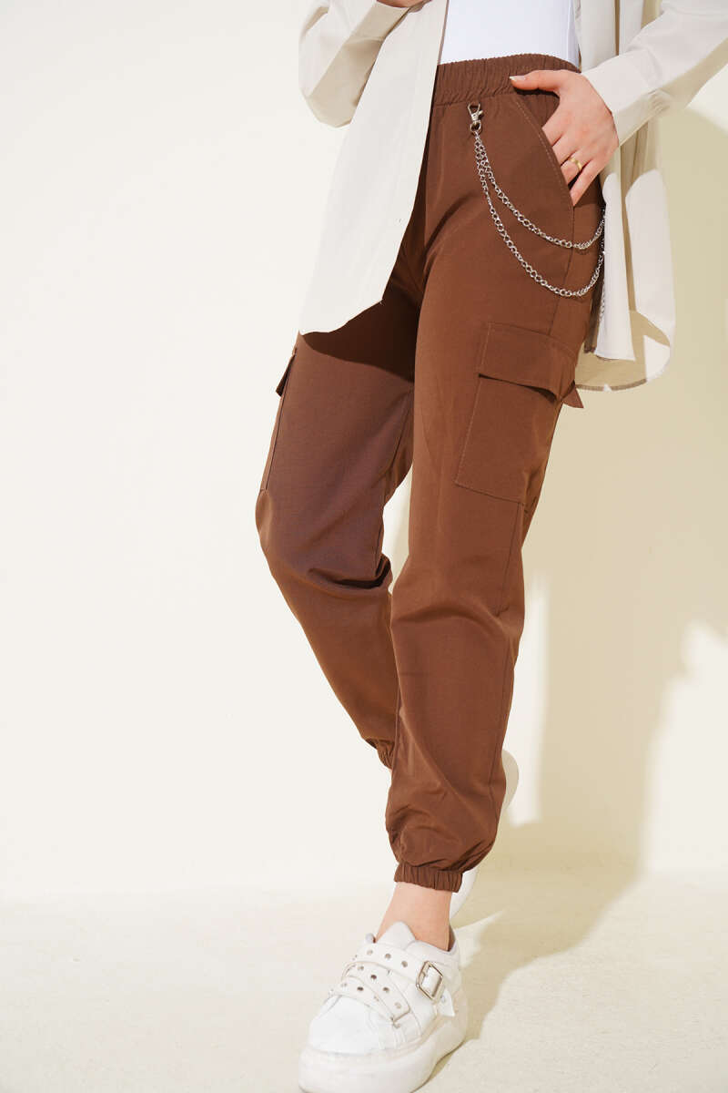 Paça Lastikli Zincirli Kargo Pantolon Kahve 48435602