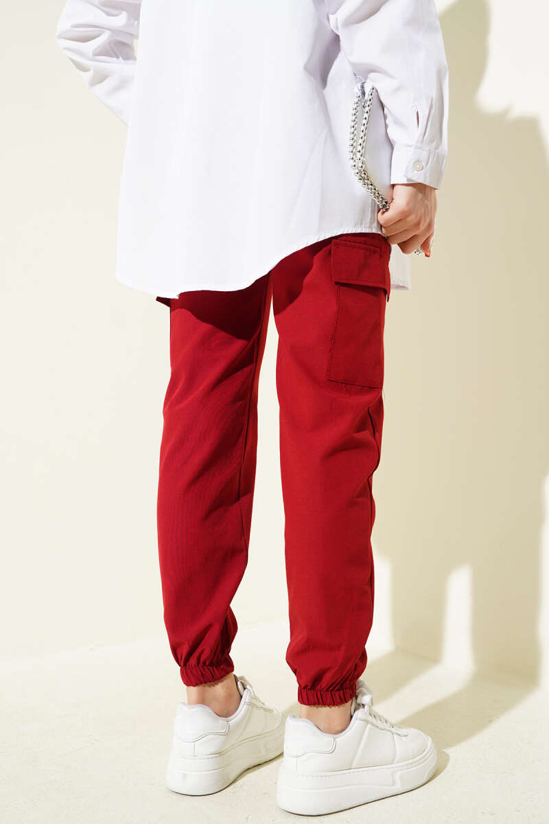 Paça Lastikli Zincirli Kargo Pantolon Bordo 48435602