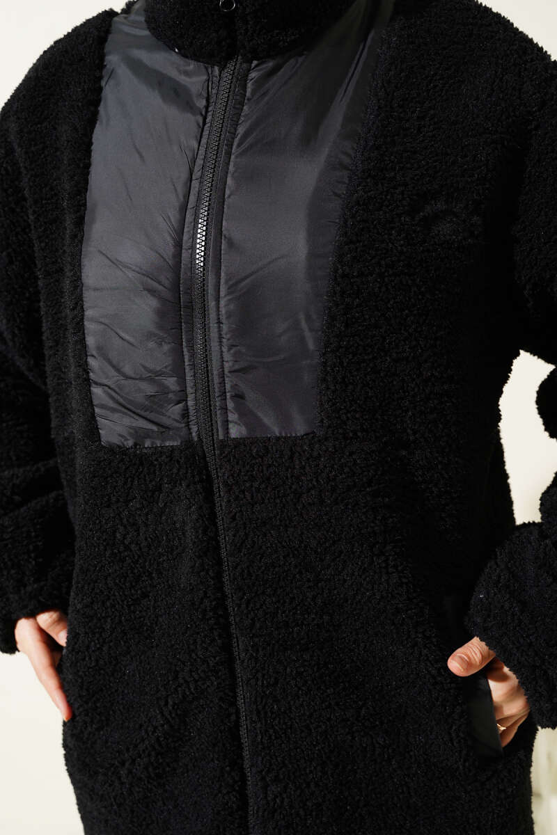 Cepli Fermuarlı Peluş Mont Siyah 80383905
