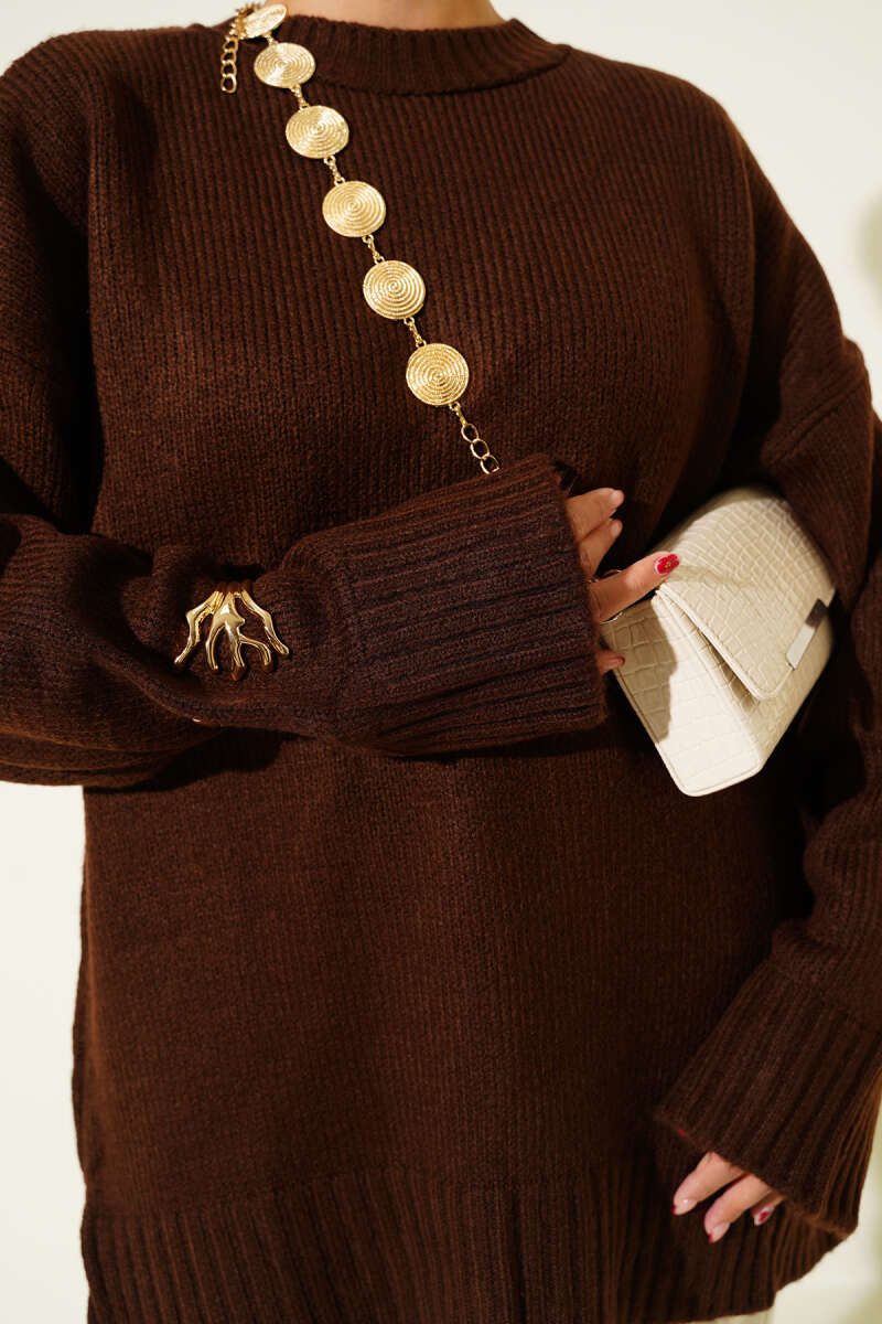 Yumoş Geniş Kollu Kazak Kahve 59146607