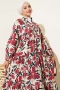 Hakim Yaka Floral Desenli Elbise Bordo 75842139