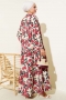 Hakim Yaka Floral Desenli Elbise Bordo 75842139