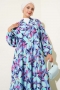 Hakim Yaka Floral Desenli Elbise Mavi 75842139