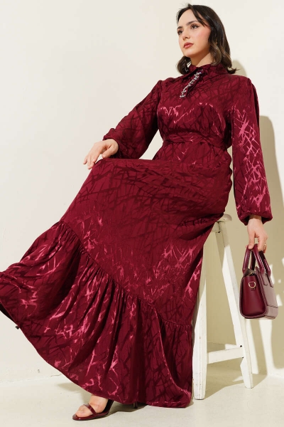 Taş Detaylı Elbise Bordo 23521489