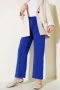Bel Lastikli Çımalı Bol Paça Pantolon Saks 04857456