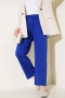 Bel Lastikli Çımalı Bol Paça Pantolon Saks 04857456