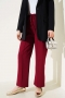 Bel Lastikli Çımalı Bol Paça Pantolon Bordo 04857456