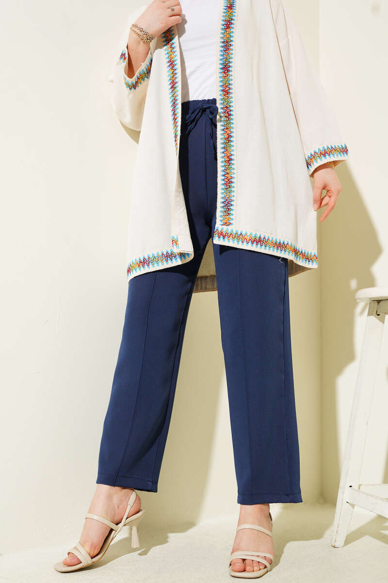 Bel Lastikli Çımalı Bol Paça Pantolon Indıgo 04857456