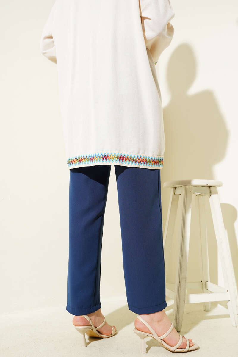 Bel Lastikli Çımalı Bol Paça Pantolon Indıgo 04857456
