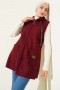 Kapüşonlu Buklet Yelek Bordo 79688145