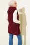 Kapüşonlu Buklet Yelek Bordo 79688145