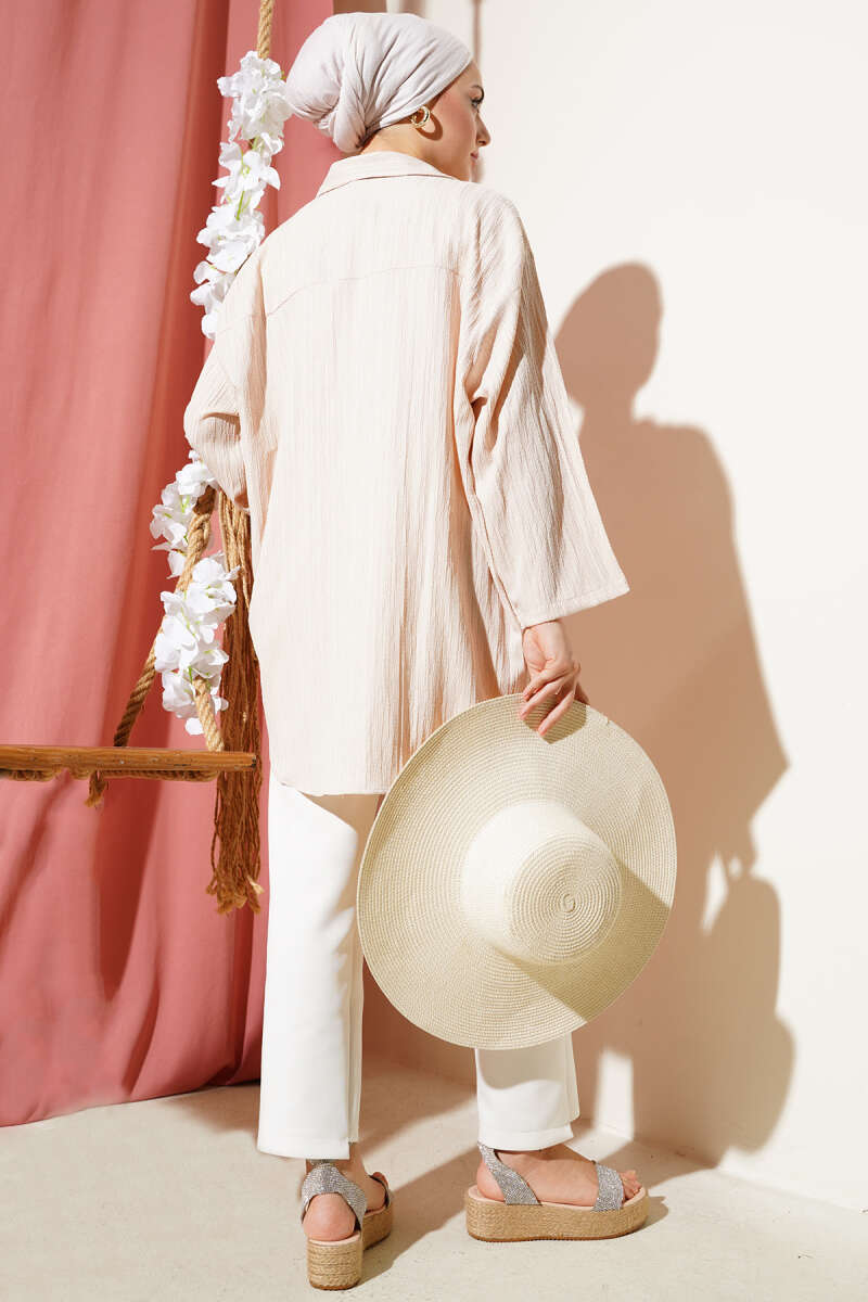 Önü Bağlamalı Krinkıl Kimono Krem 68877187