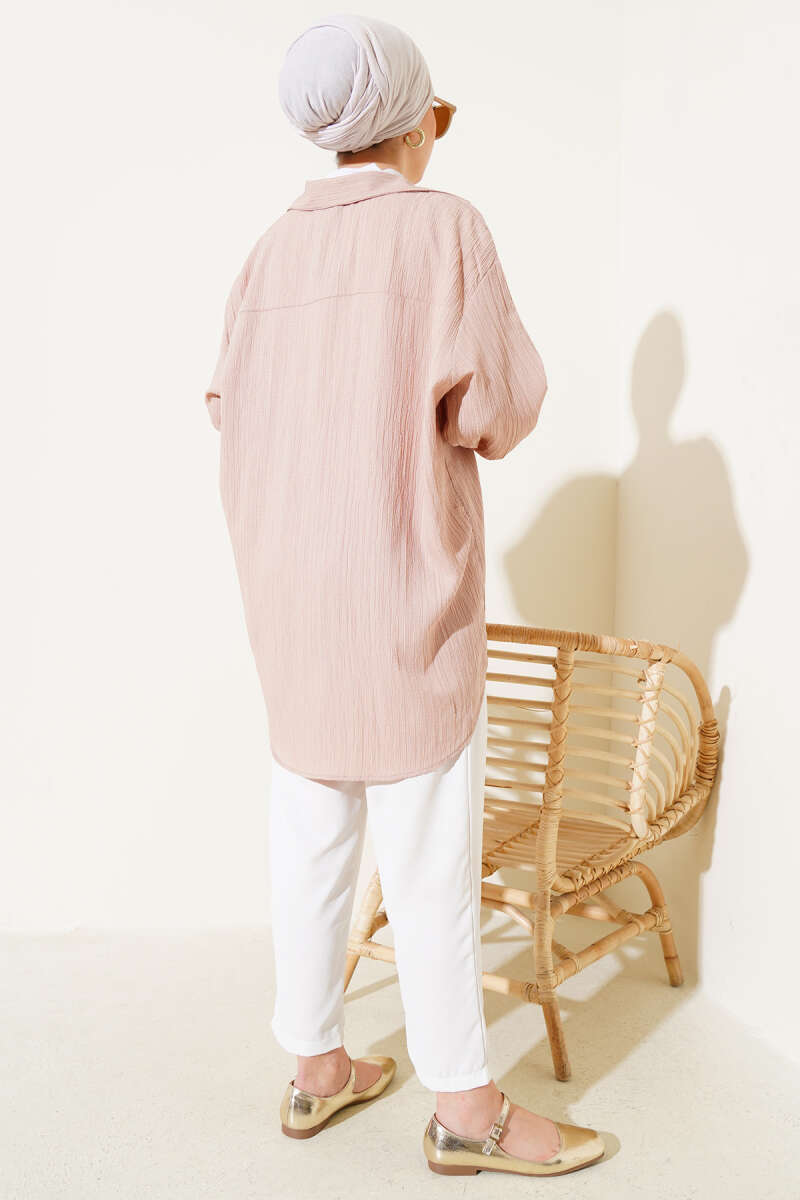 Önü Bağlamalı Krinkıl Kimono Bej 68877187