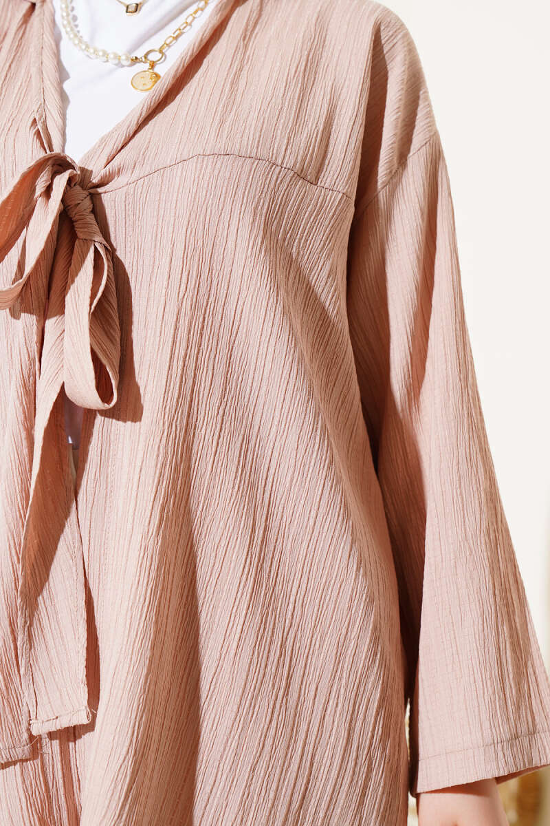 Önü Bağlamalı Krinkıl Kimono Bej 68877187