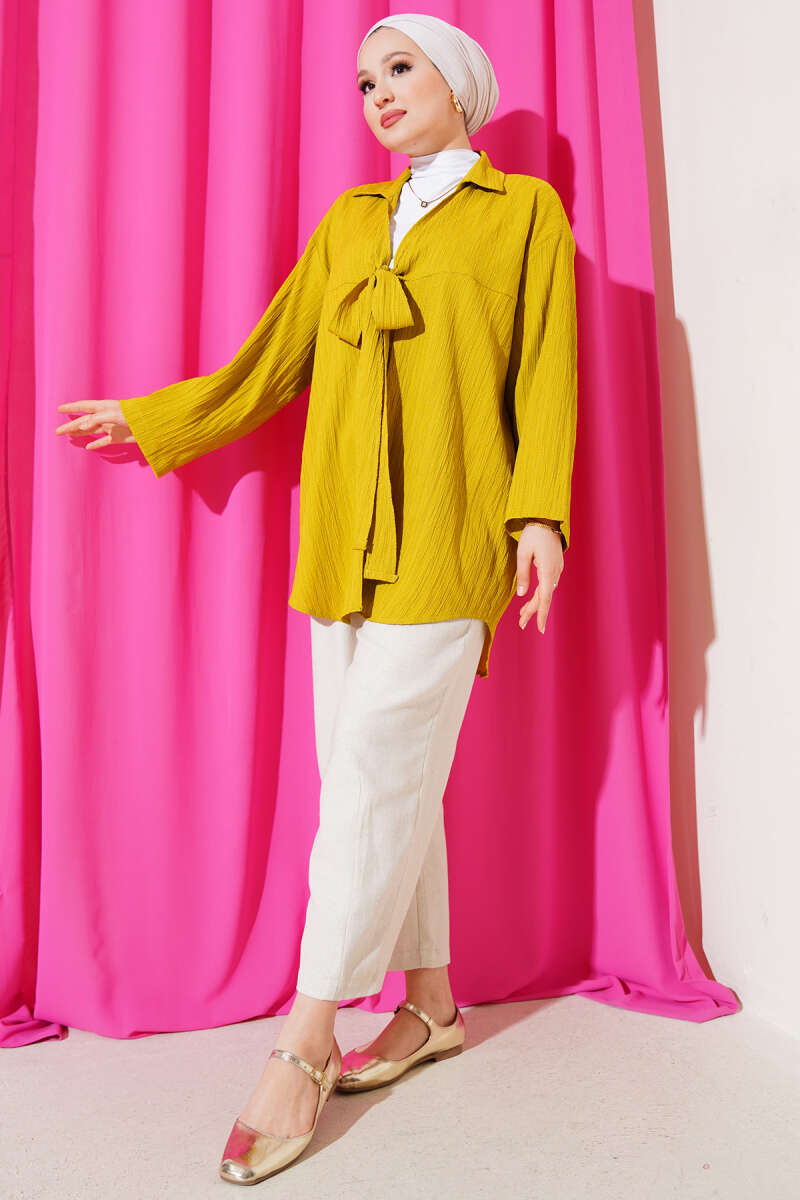 Önü Bağlamalı Krinkıl Kimono Yağ Yeşili 68877187