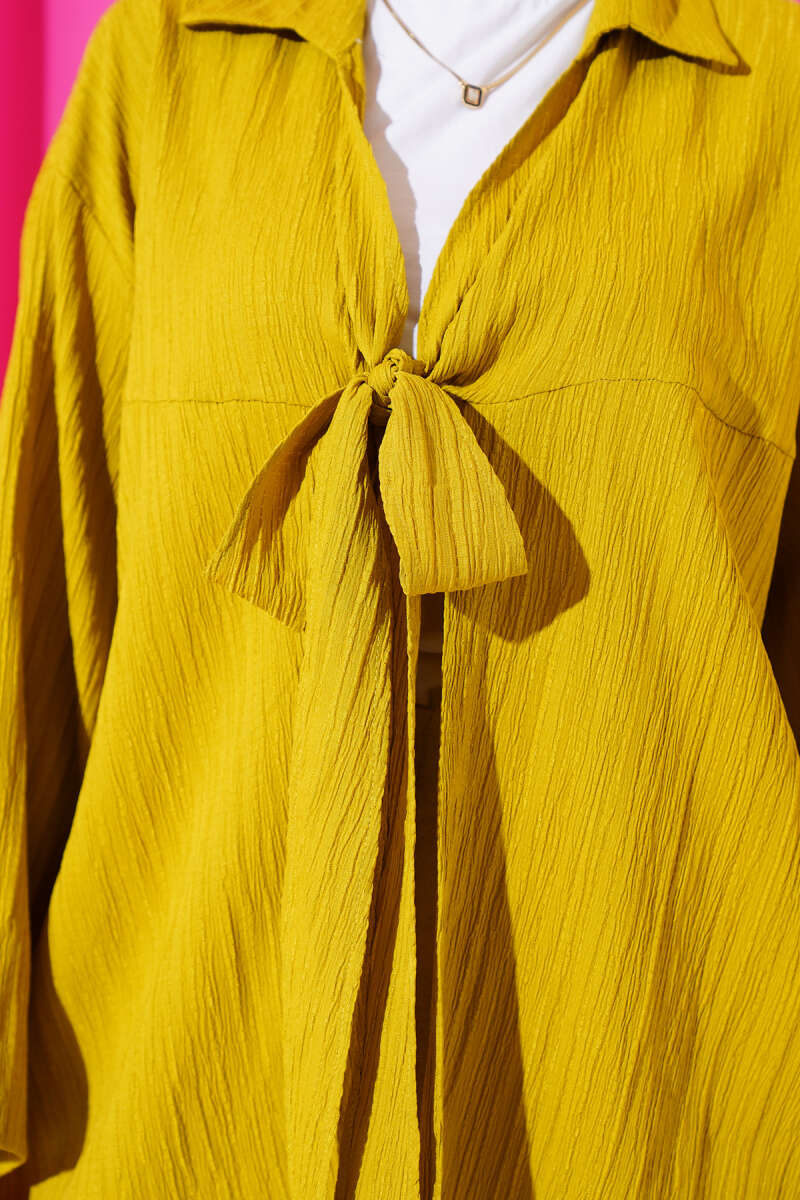 Önü Bağlamalı Krinkıl Kimono Yağ Yeşili 68877187