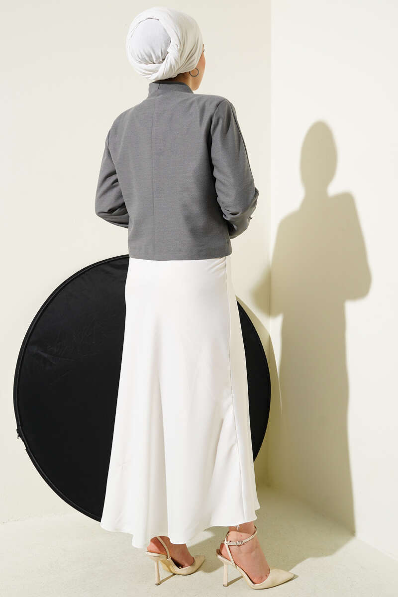 Zincirli Çengel İğneli Kısa Ceket Gri 96508910