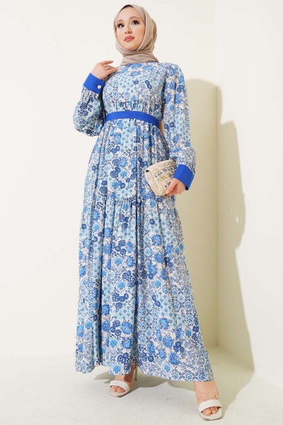 Mini Çiçek Desenli Elbise Saks 88406699