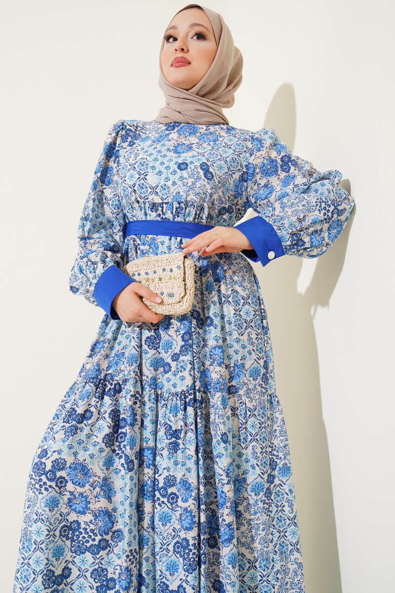 Mini Çiçek Desenli Elbise Saks 88406699