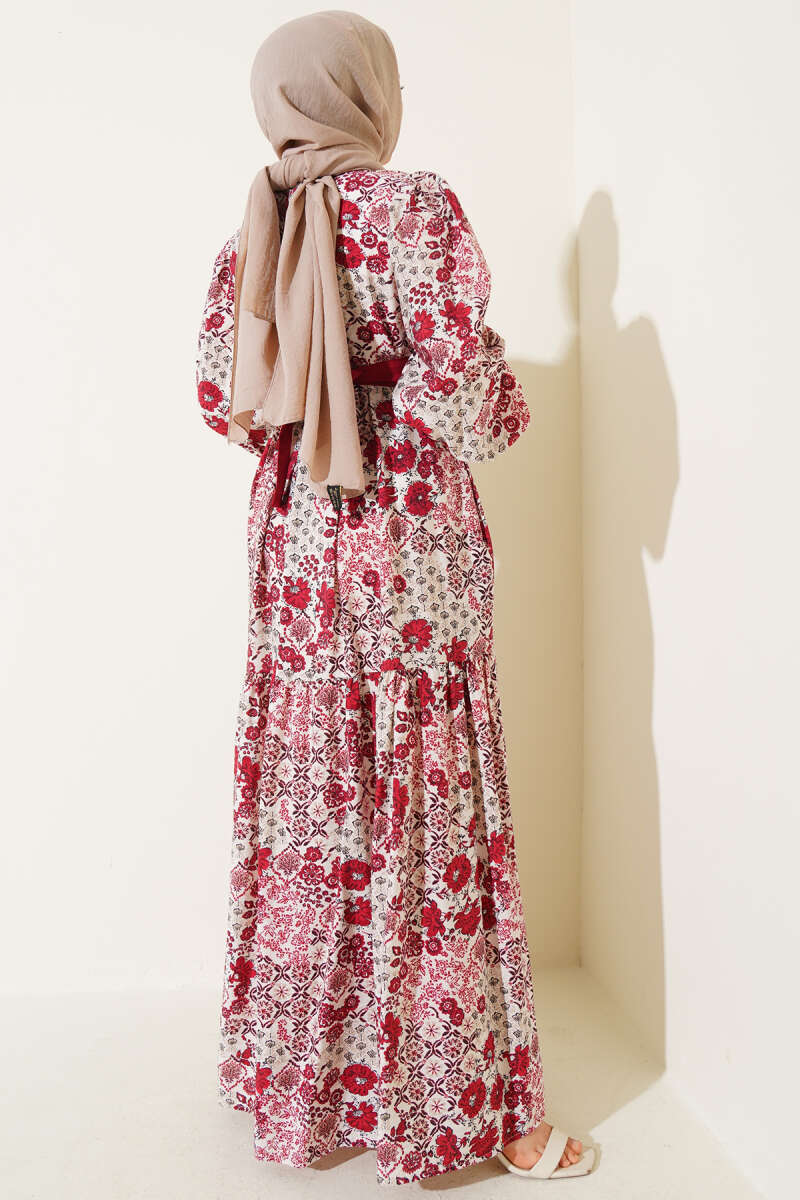 Mini Çiçek Desenli Elbise Bordo 88406699