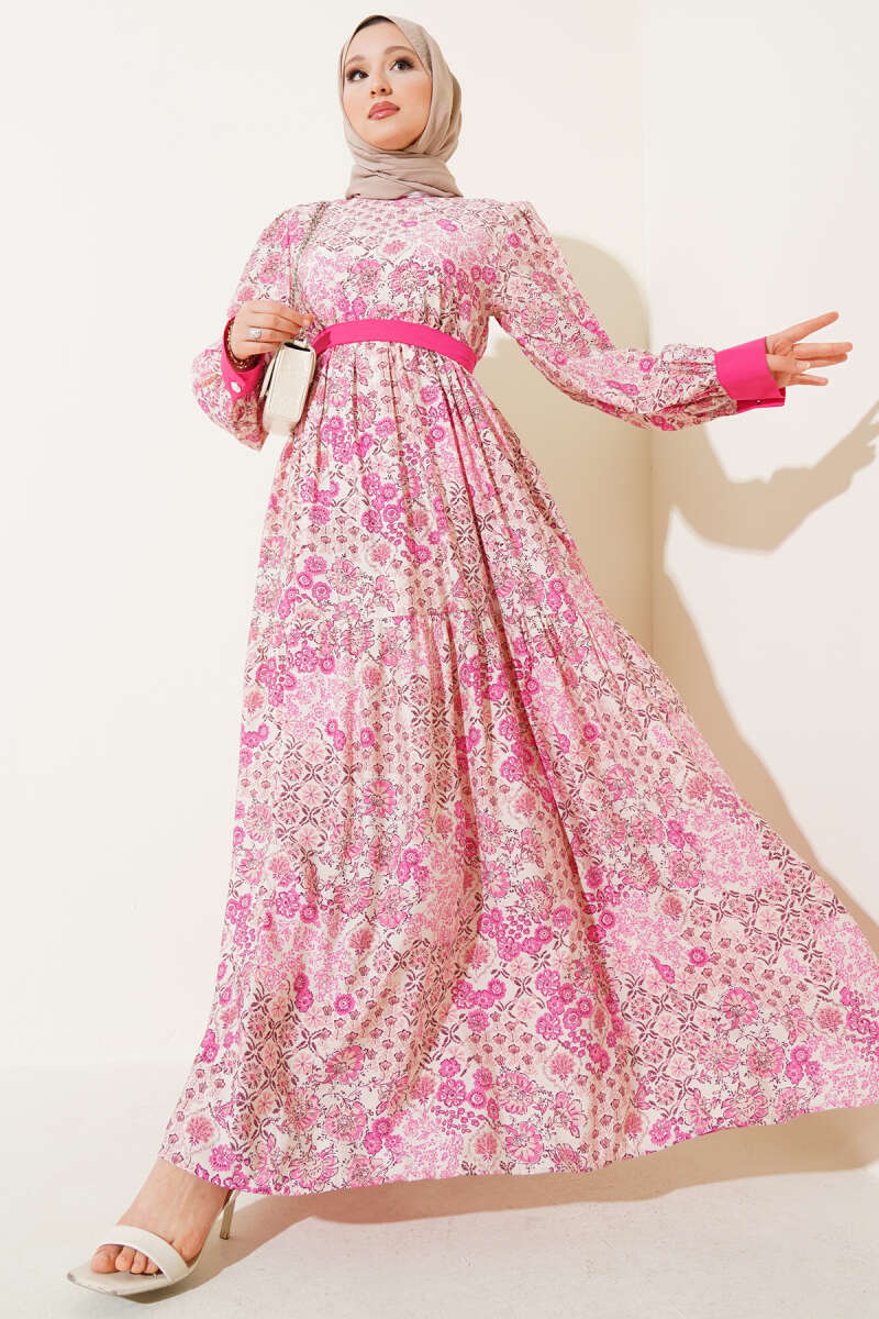 Mini Çiçek Desenli Elbise Pembe 88406699