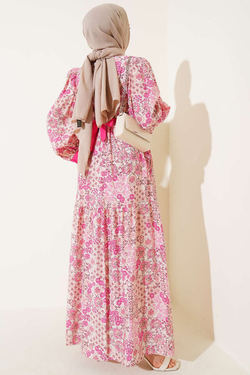 Mini Çiçek Desenli Elbise Pembe 88406699