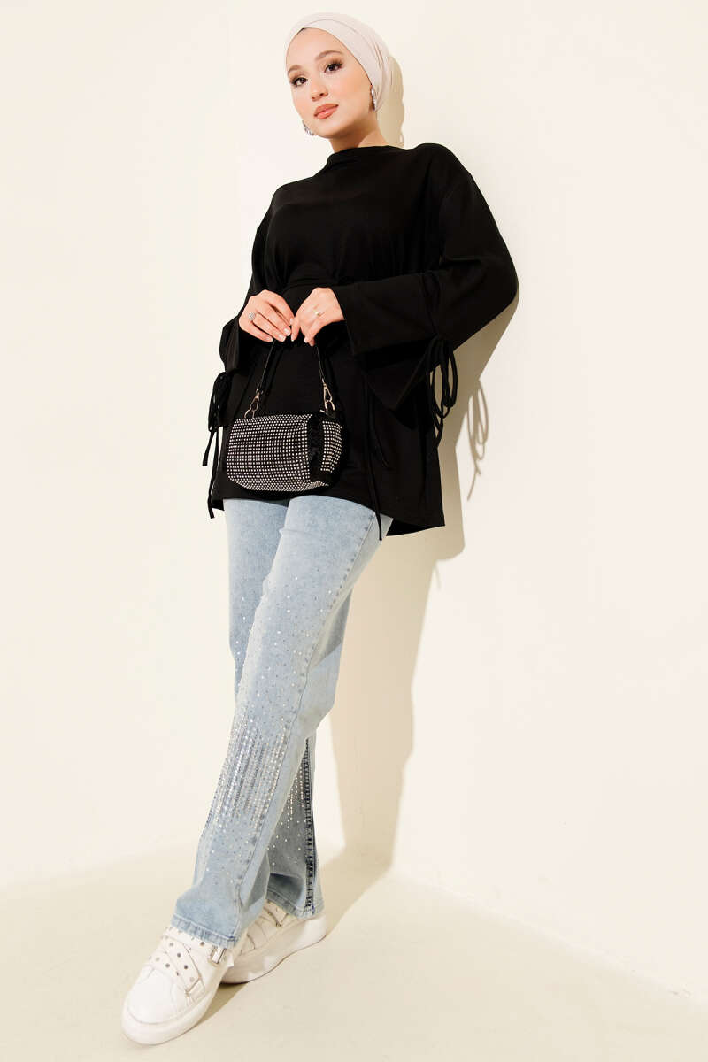 Loyşa Bilek İp Bağlamalı Tunik Siyah 97637119