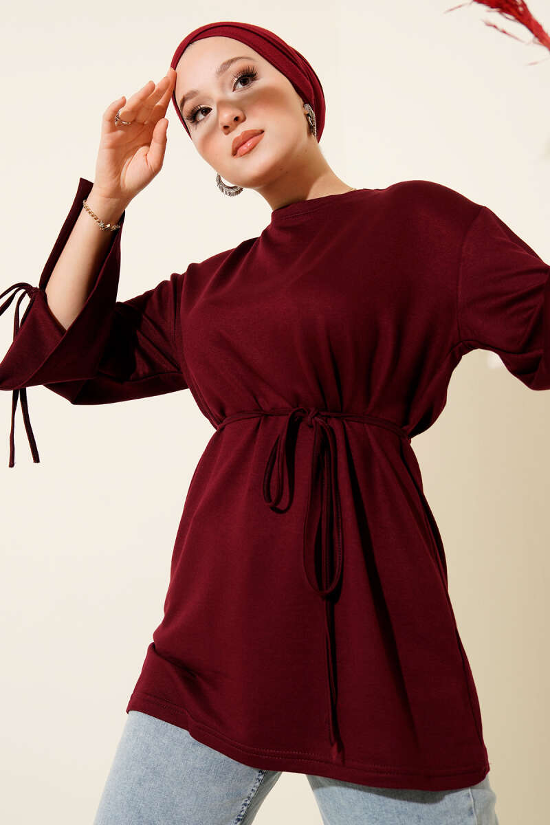 Loyşa Bilek İp Bağlamalı Tunik Bordo 97637119