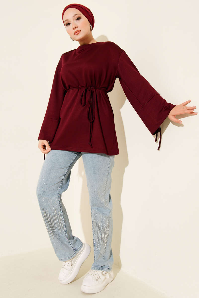 Loyşa Bilek İp Bağlamalı Tunik Bordo 97637119