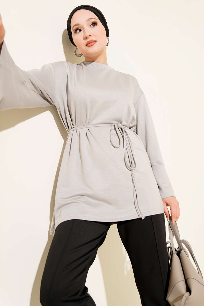 Loyşa Bilek İp Bağlamalı Tunik Gri 97637119
