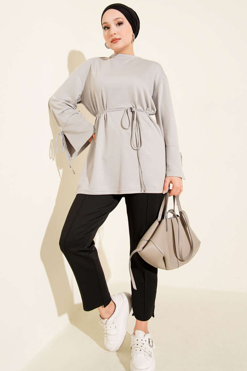 Loyşa Bilek İp Bağlamalı Tunik Gri 97637119