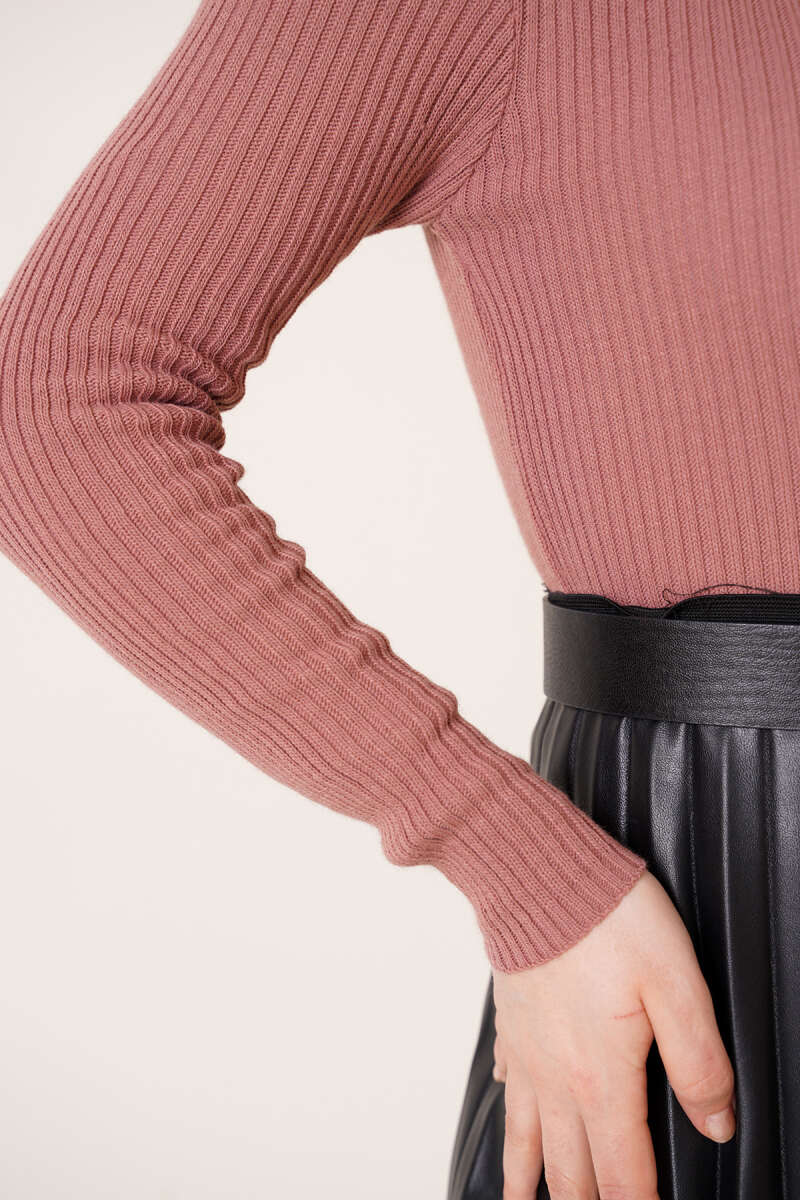 Fitilli Balıkçı Yaka Triko Kazak Gül Kurusu 49935728