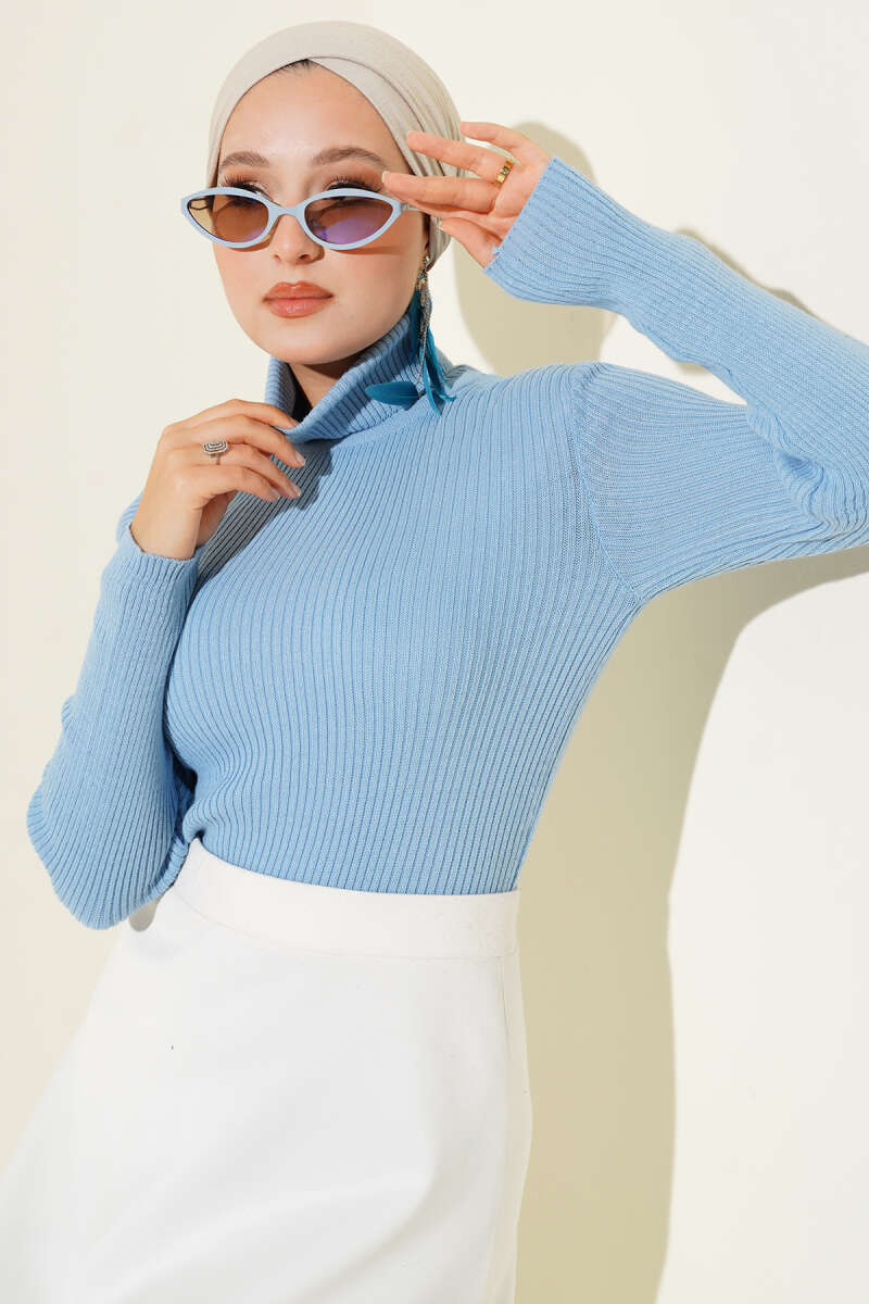 Fitilli Balıkçı Yaka Triko Kazak Bebe Mavi 49935728