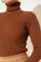 Fitilli Balıkçı Yaka Triko Kazak Taba 49935728