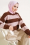 Kalın Çizgili Triko Crop Kazak Kahve 30017781