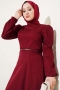 İnce Kemerli Poplin Elbise Bordo 96590629