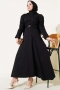 İnce Kemerli Poplin Elbise Siyah 96590629
