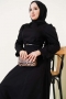 İnce Kemerli Poplin Elbise Siyah 96590629