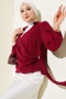 Kruvaze Yaka Zincir Detaylı Bluz Bordo 69655900