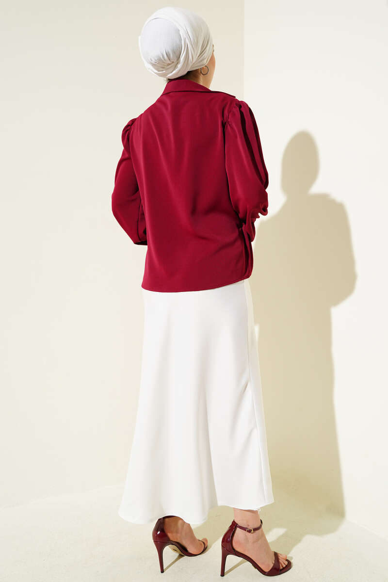Kruvaze Yaka Zincir Detaylı Bluz Bordo 69655900