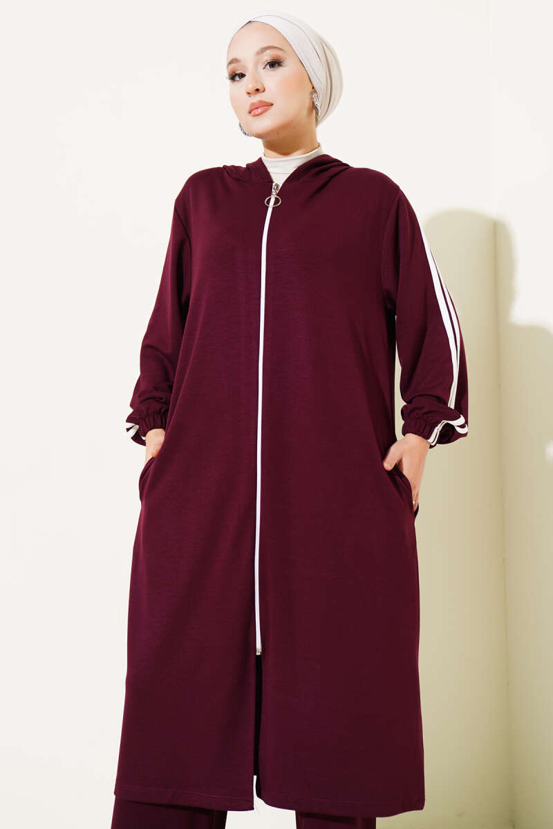 Kapüşonlu Uzun Tunik İkili Takım Bordo 86437696
