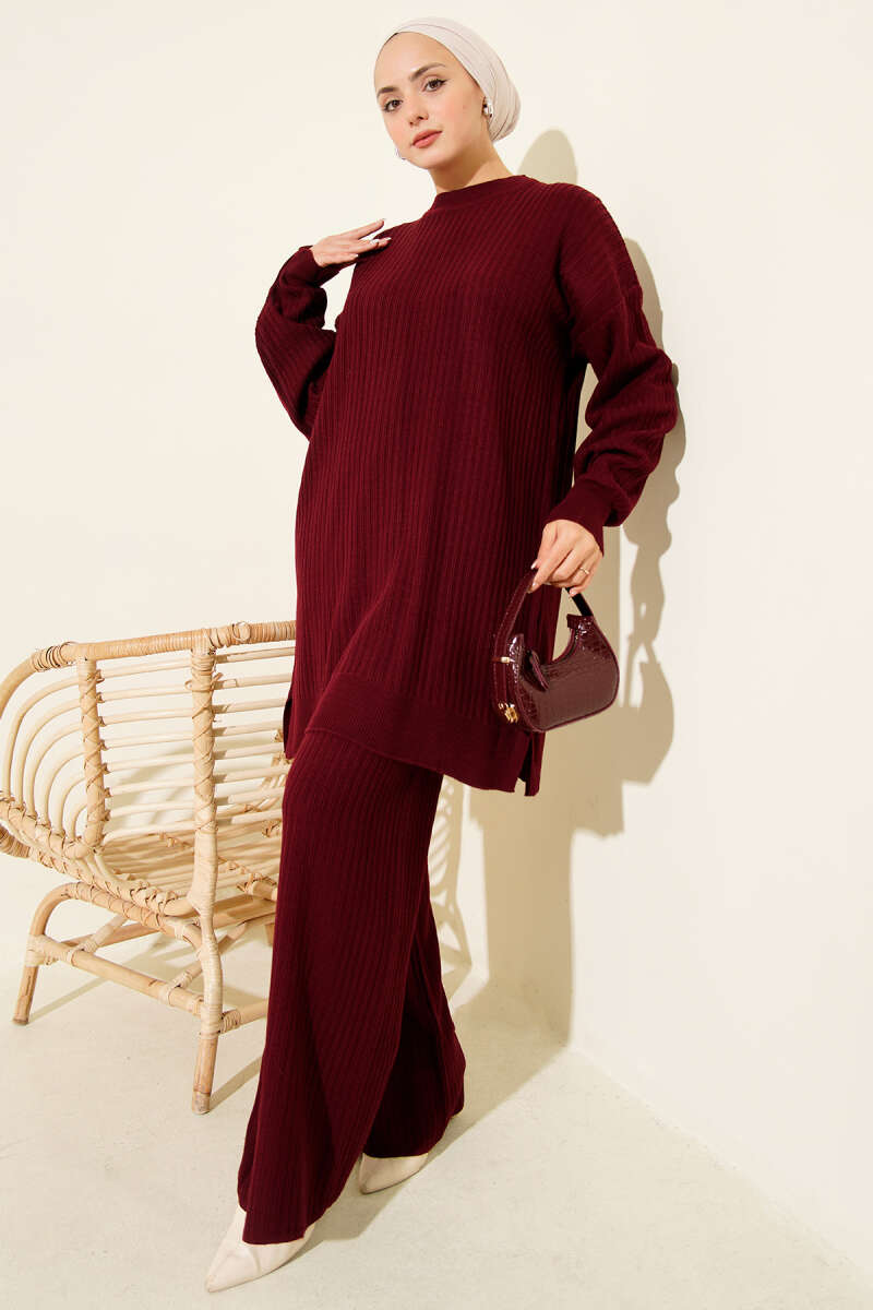Fitilli Basic Triko İkili Takım Bordo 45198841