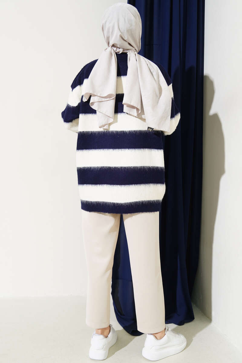 Yatay Çizgili Yumoş Triko Tunik Lacivert 55852640