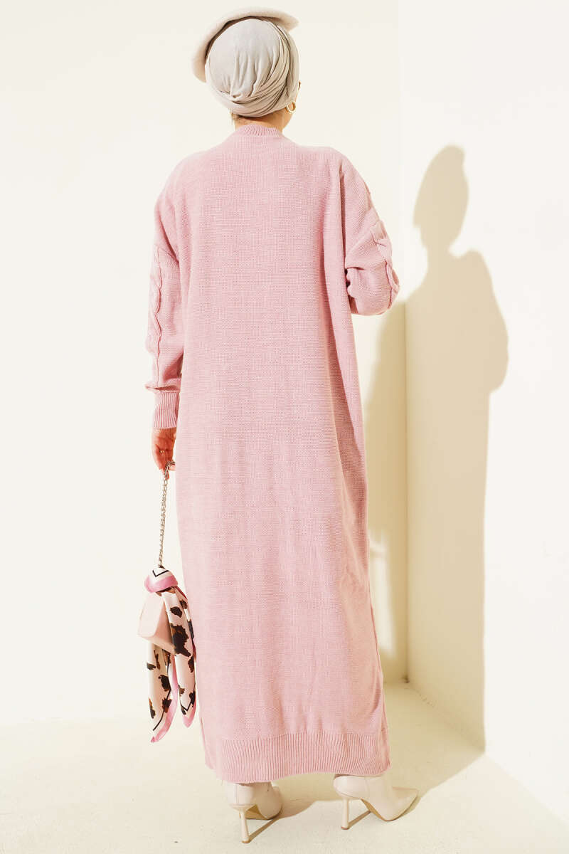 Örgü Desenli Triko Elbise Pudra 26881640