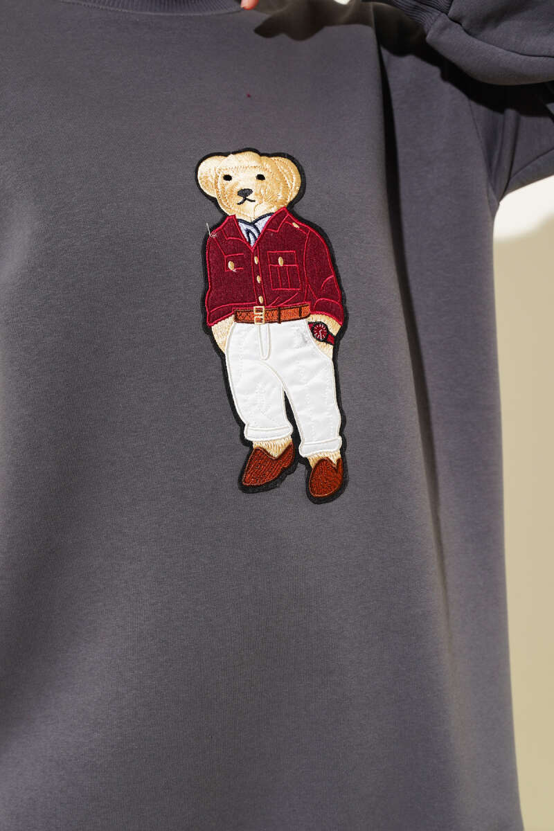 Ayıcıklı Üç İplik Sweatshirt Füme 55631179
