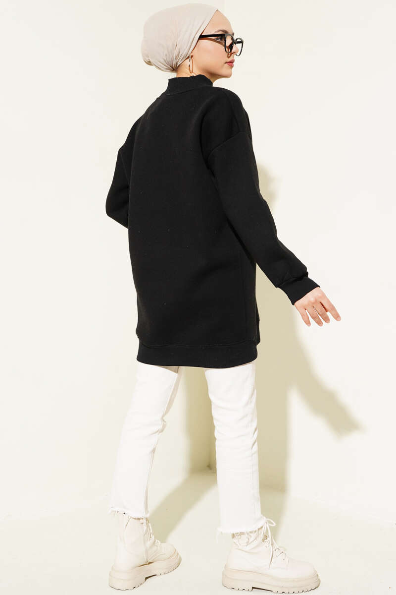 Ayıcıklı Üç İplik Sweatshirt Siyah 55631179