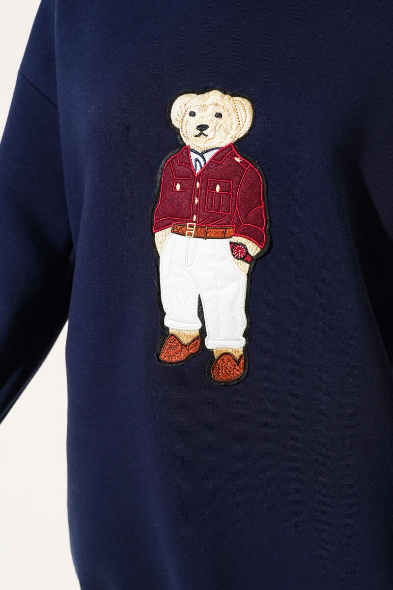 Ayıcıklı Üç İplik Sweatshirt Lacivert 55631179