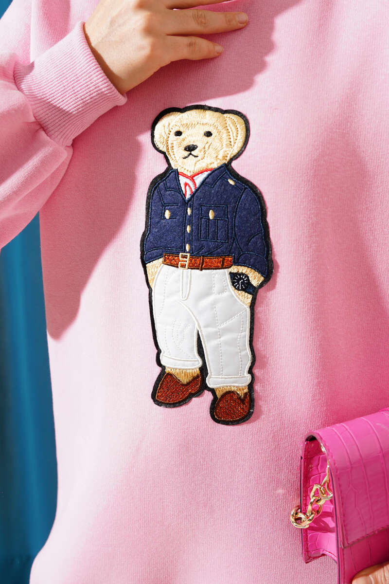 Ayıcıklı Üç İplik Sweatshirt Pembe 55631179
